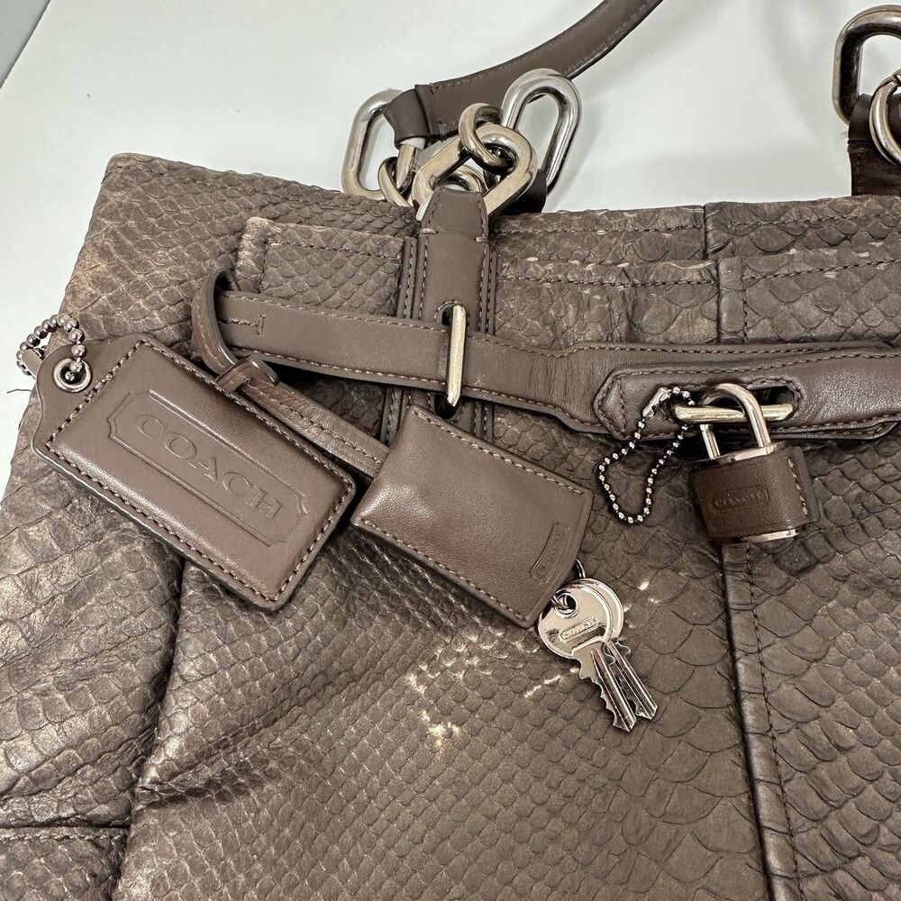 Coach 18741 Brown Bronze Python Embossed Leather Chelsey Jayden Satchel Purse - Picture 13 of 15